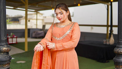 "Afreen" Solid Coral Orange Maxi – 3 Piece Set