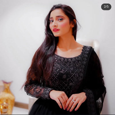 Black chickenkari net maxi