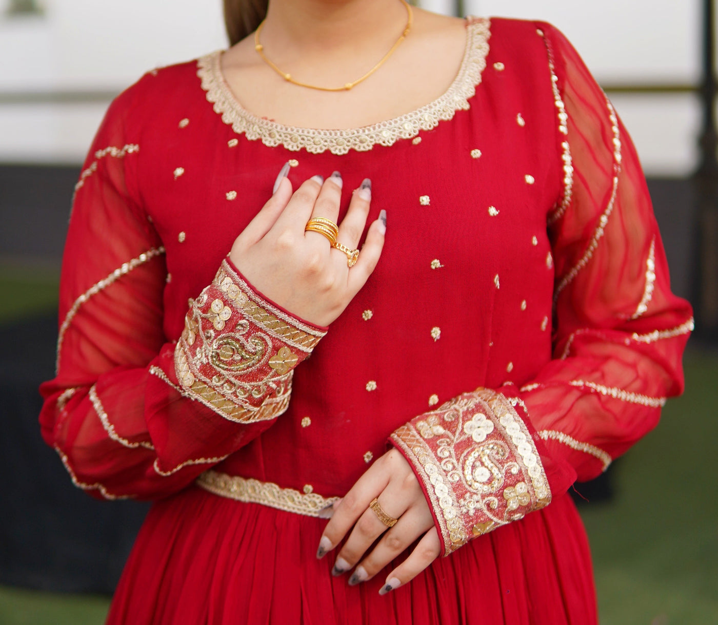 "Mehru" Crimson Red chiffon maxi 3-piece set