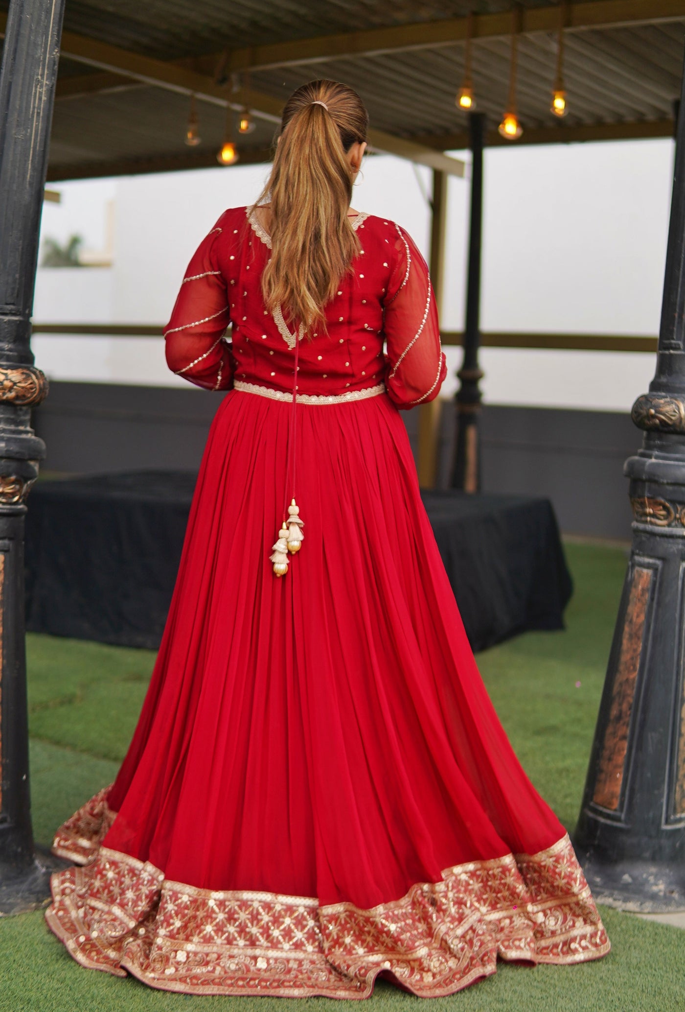 "Mehru" Crimson Red chiffon maxi 3-piece set