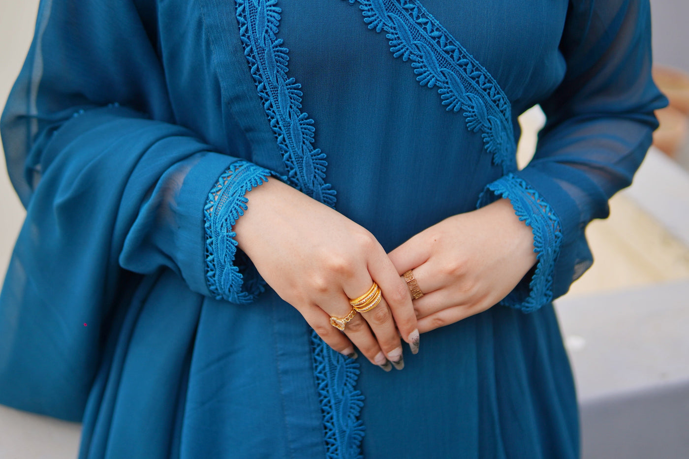 Gentian Blue Full-Flare Maxi – 3 Piece Set