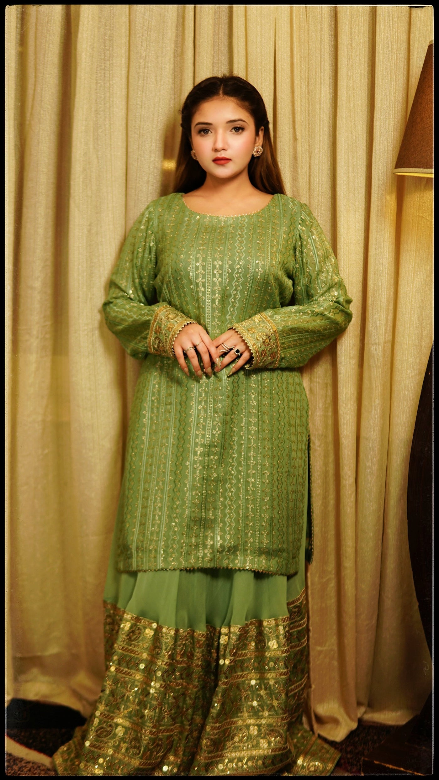 Green chiffon sharara