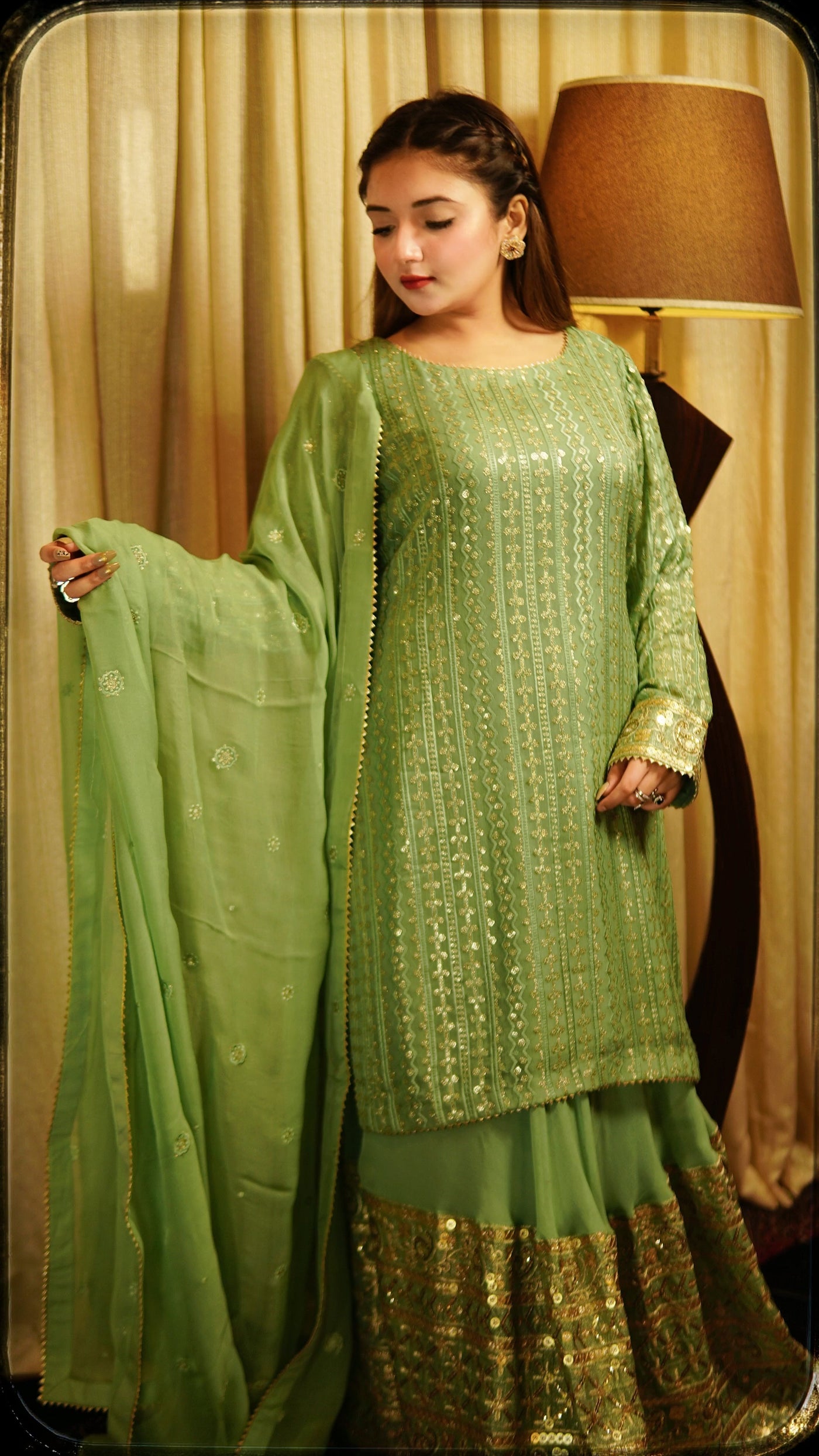 Green chiffon sharara