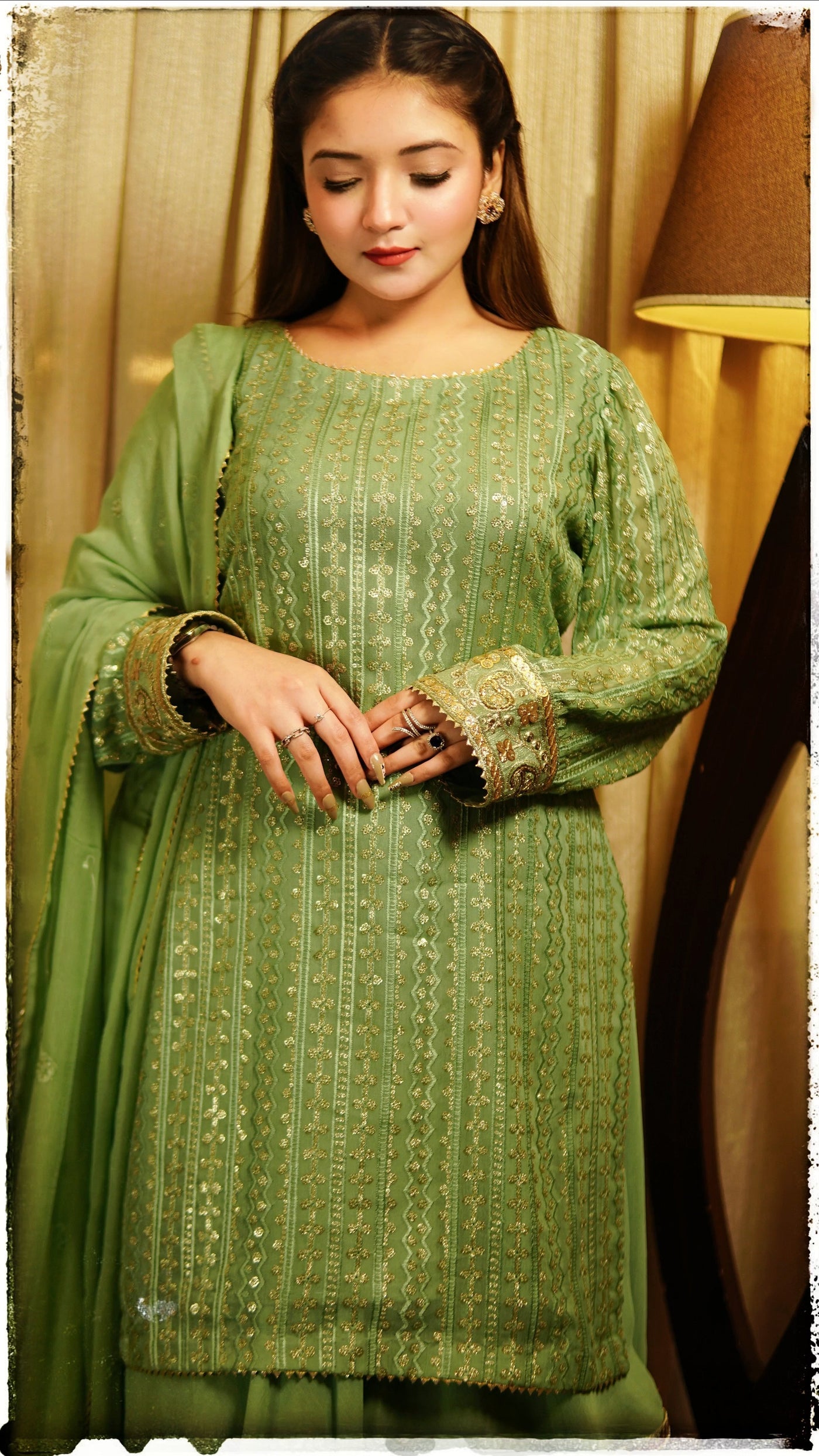 Green chiffon sharara