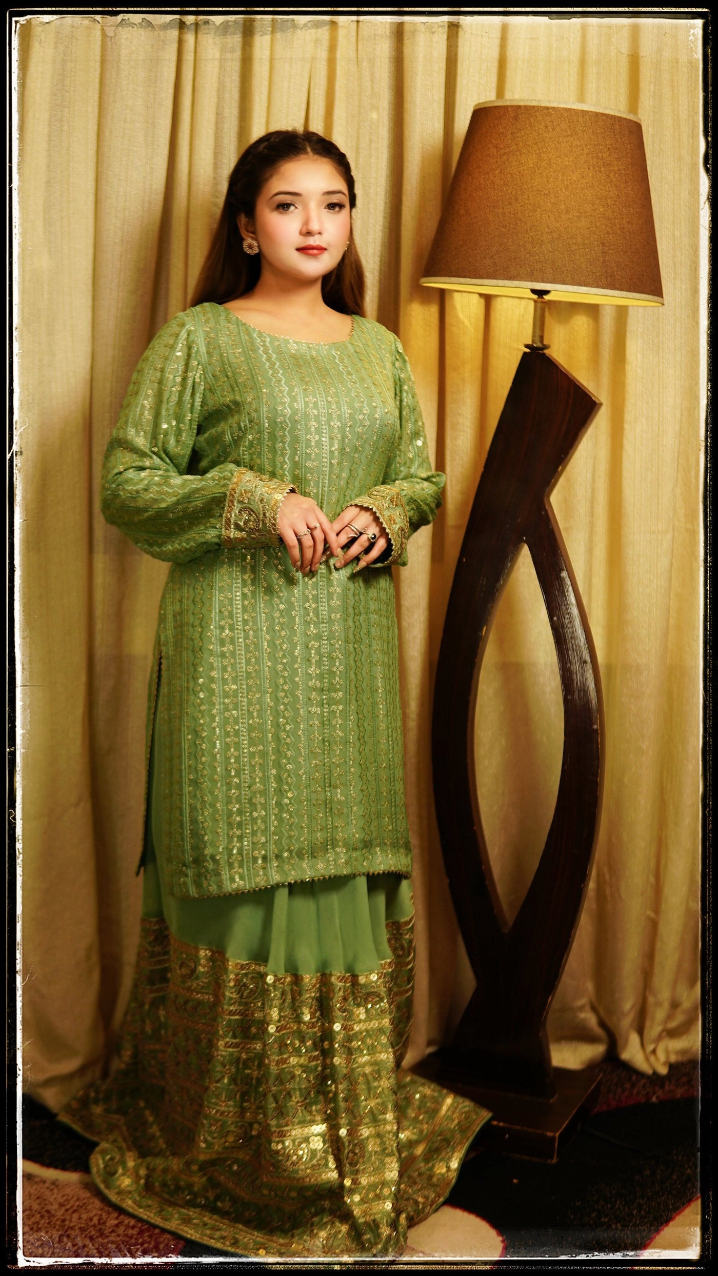 Green chiffon sharara
