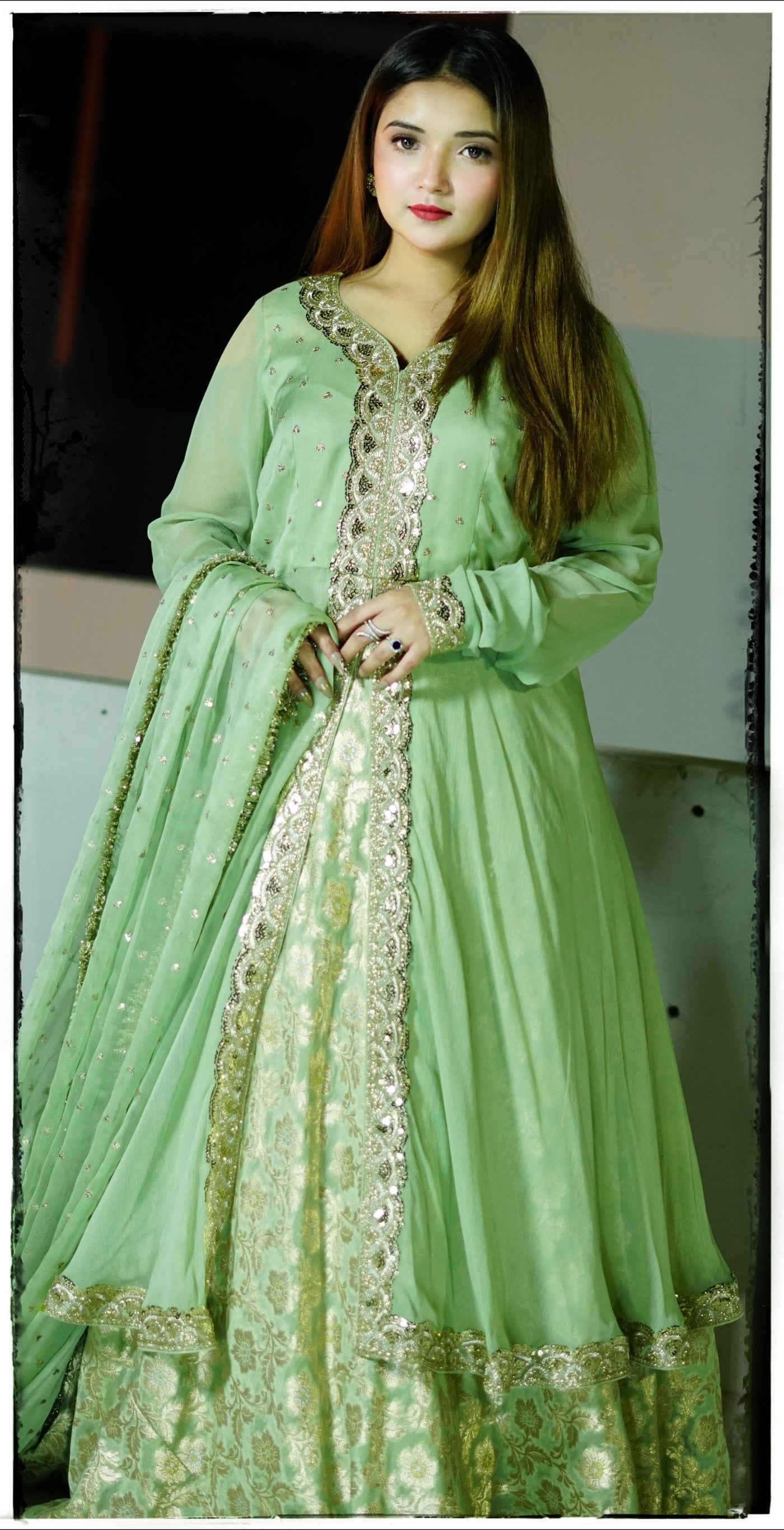 Front open shirt with Banarsi sharara