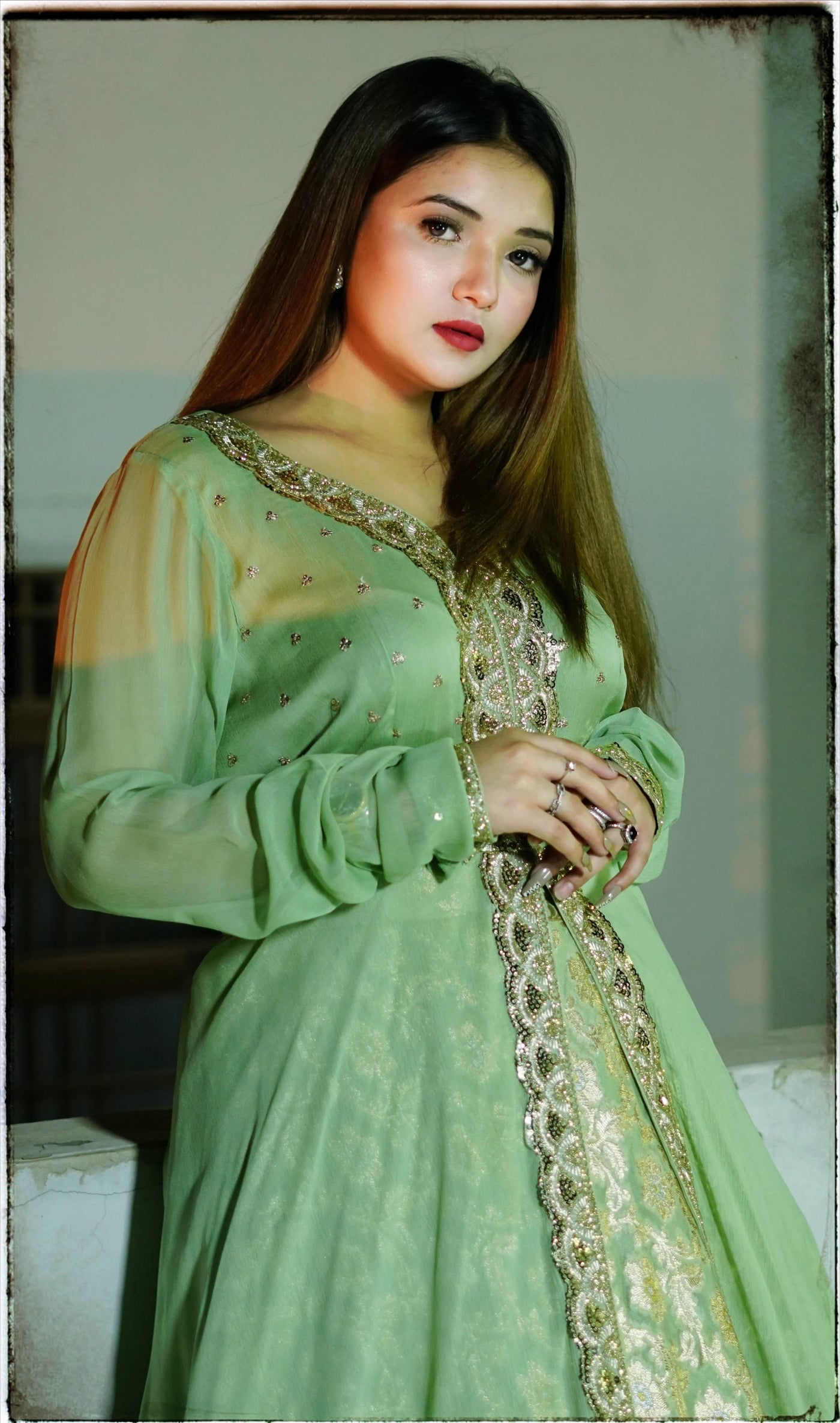 Front open shirt with Banarsi sharara