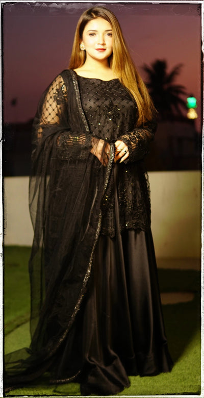Black peplum with silk sharara