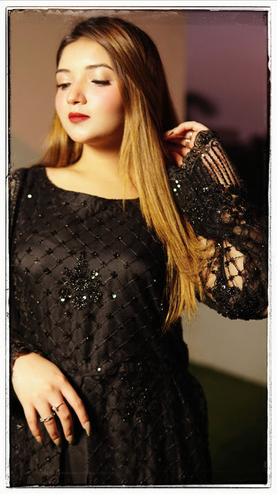 Black peplum with silk sharara