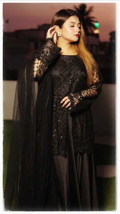 Black peplum with silk sharara