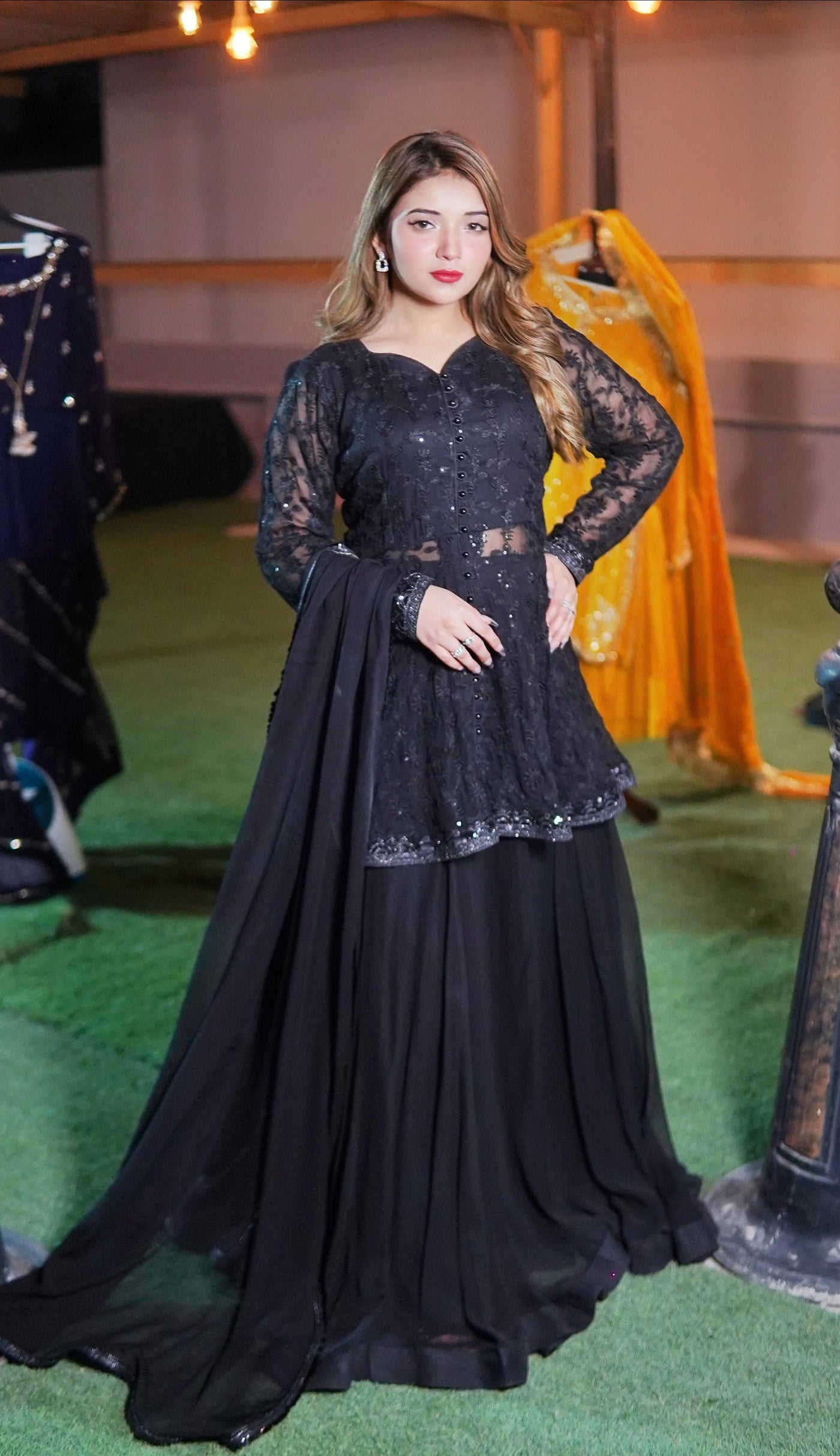 Siyah Noor – Black Peplum Sharara Set (3-Piece)