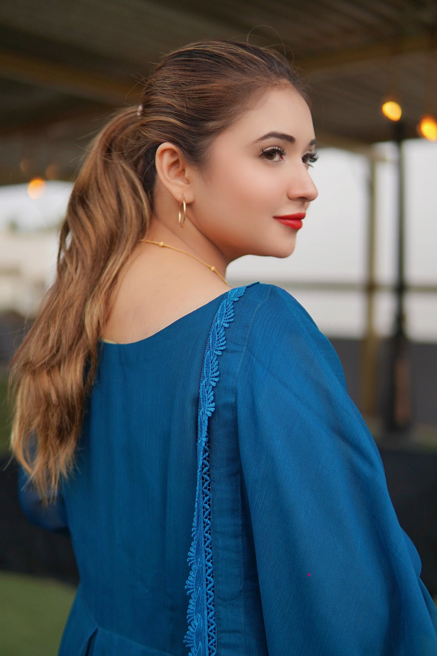 Gentian Blue Full-Flare Maxi – 3 Piece Set