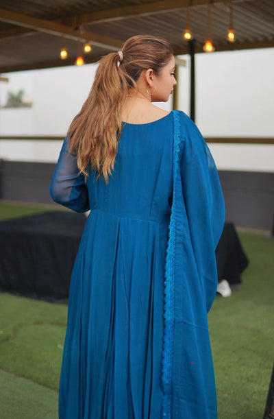 Gentian Blue Full-Flare Maxi – 3 Piece Set