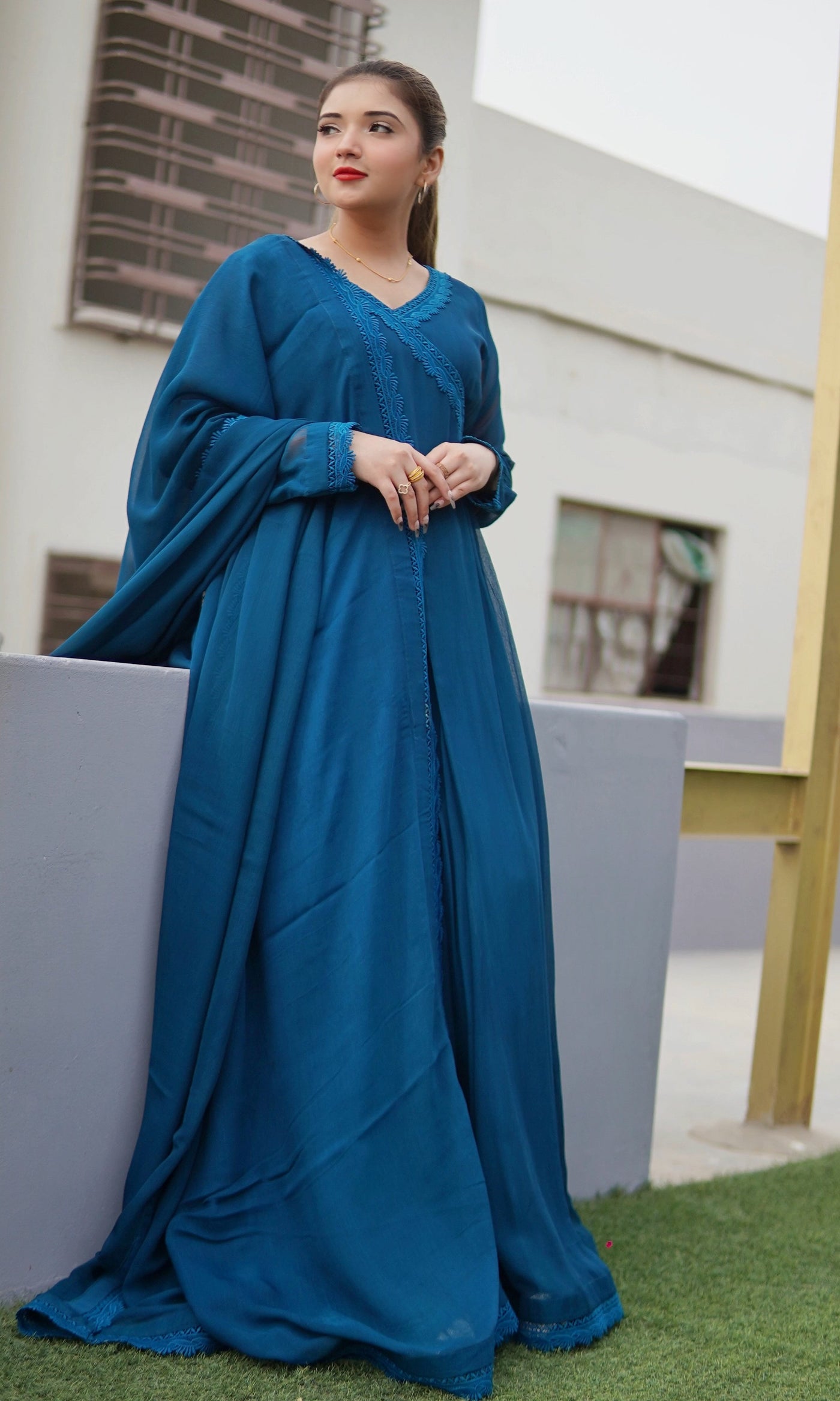 Gentian Blue Full-Flare Maxi – 3 Piece Set