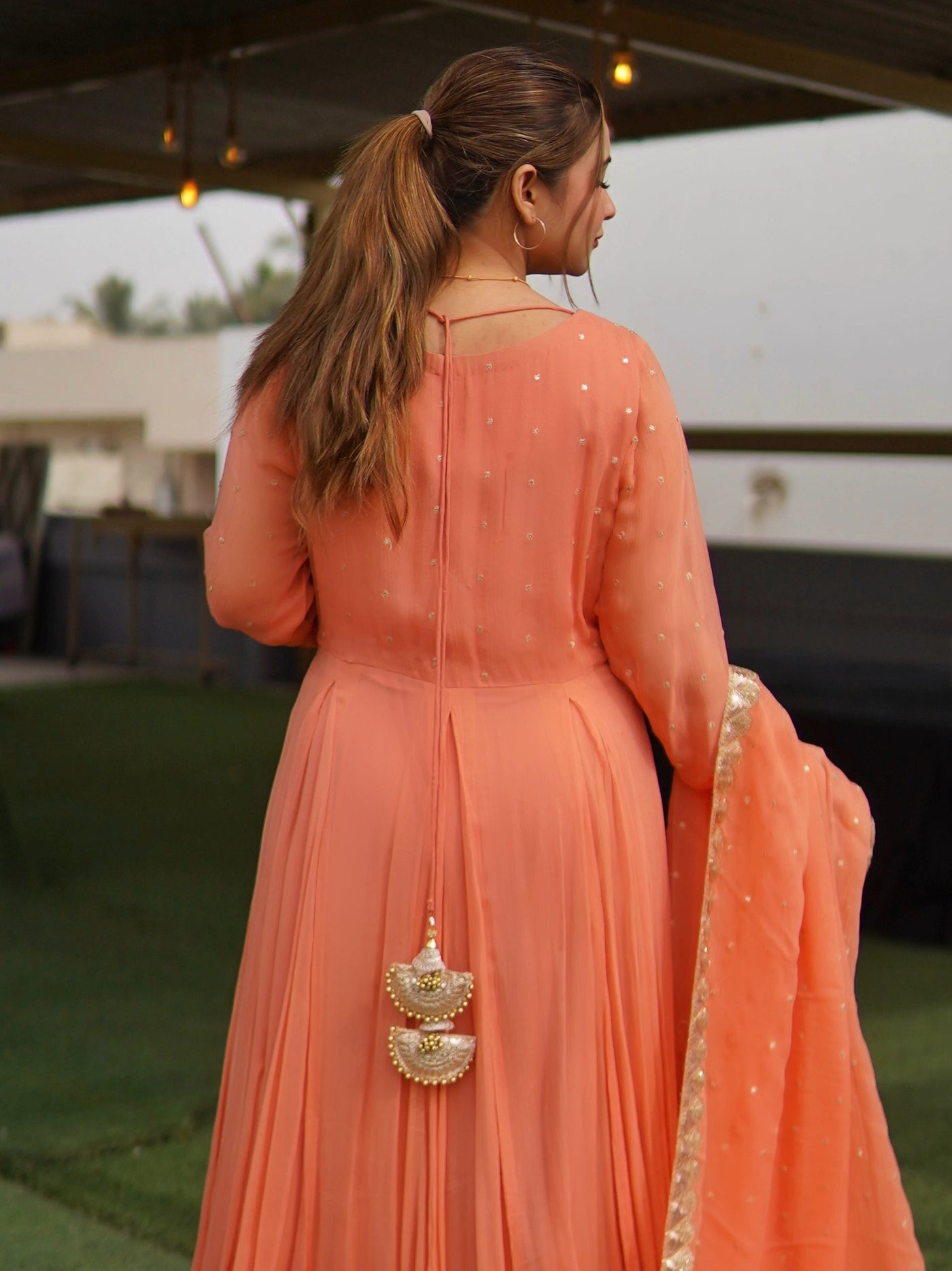 "Afreen" Solid Coral Orange Maxi – 3 Piece Set