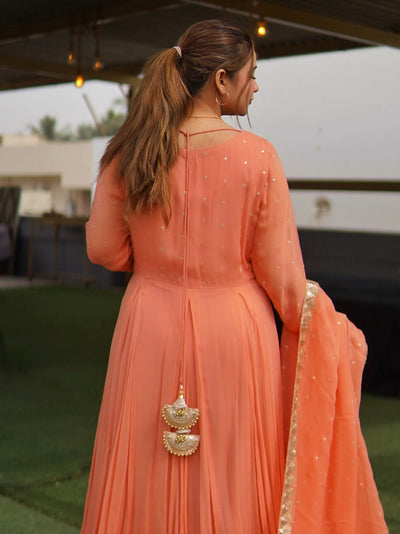 "Afreen" Solid Coral Orange Maxi – 3 Piece Set