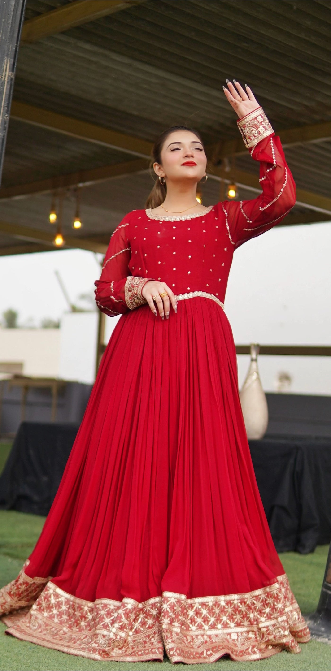 "Mehru" Crimson Red chiffon maxi 3-piece set