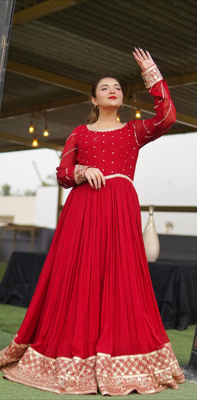 "Mehru" Crimson Red chiffon maxi 3-piece set