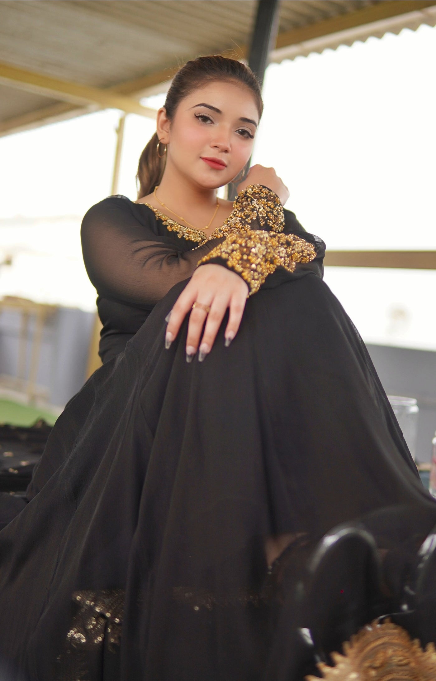 Zarmin – Black Full-Flare Maxi (3-Piece Set)