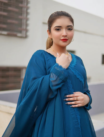 Gentian Blue Full-Flare Maxi – 3 Piece Set